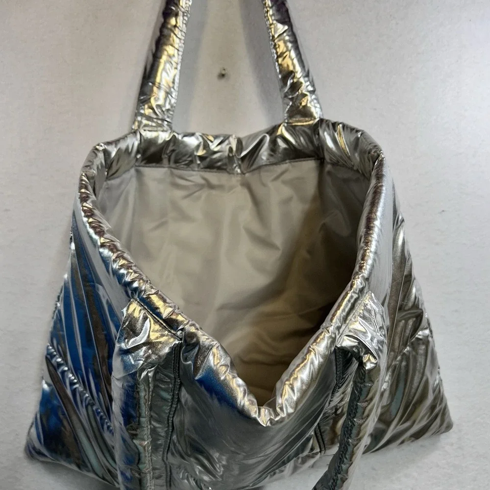 Bath And Body Works Silver Puffer Tote Bag Good Condition
